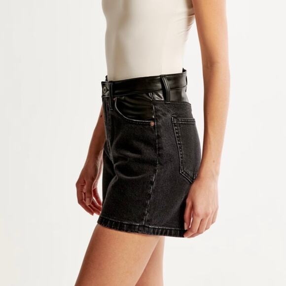 Abercrombie & Fitch The Dad Faux Leather High-Rise Denim Shorts - Picture 10 of 11